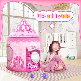 Sumbababy Princess Tent with Tunnel for Girls - 3pc Pop Up Kids Play Tent with Ball Pits for Toddlers - Pink Playhouse Toys Indoor& Outdoor for Birthday Gifts