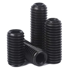 M6-1.0 x 16mm Black Hex Socket Set Grub Screws,Headless Cup Point,Flat Point Grub Bolt,Internal Hex Drive,Alloy Steel,12.9 Class Carbon Steel，External Thread 50 Pcs