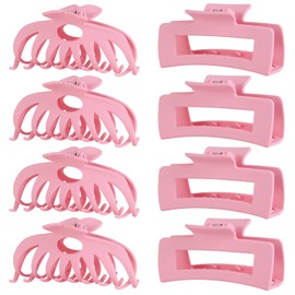 LuSeren Hair Clips for Women 4.3 Inch Large Hair Claw Clips for Women Thin Thick Curly Hair, Big Matte Banana Clips,Strong Hold jaw clips,Pink1