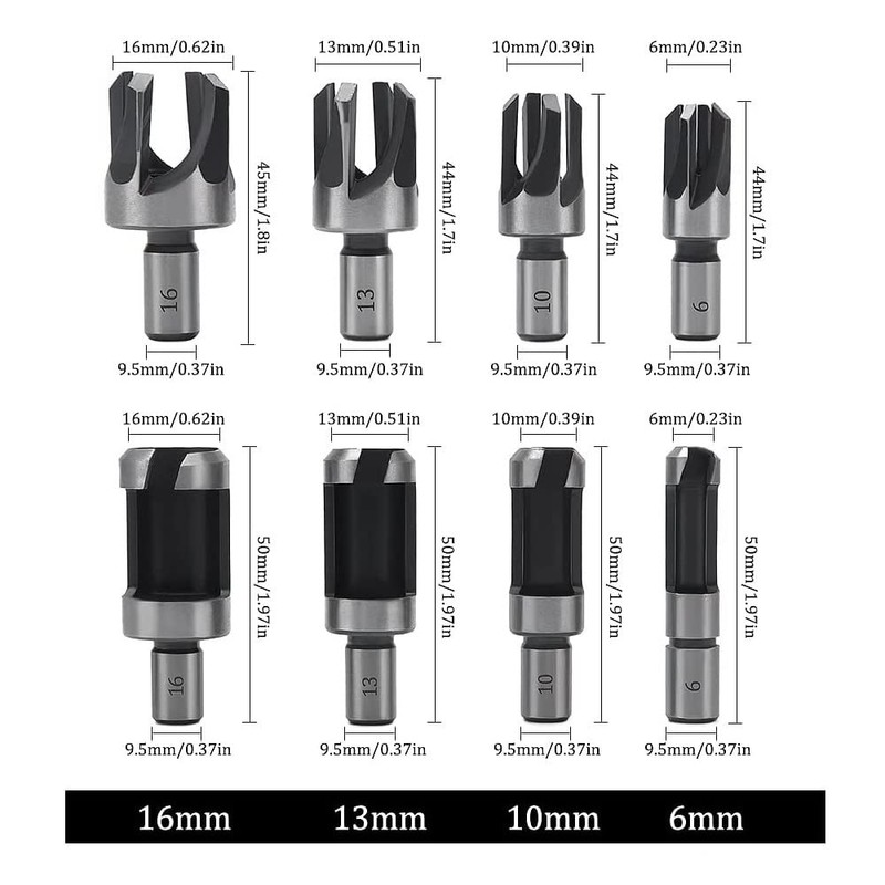 Fixinus 8 Piece Wood Plug Cutter Drill Bit Set, Tenon