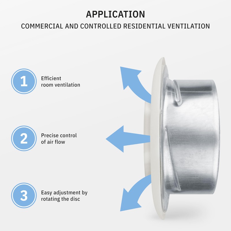 calimaero® TVSA Round Ceiling Vent Cover 100mm, Adjustable Air Valve