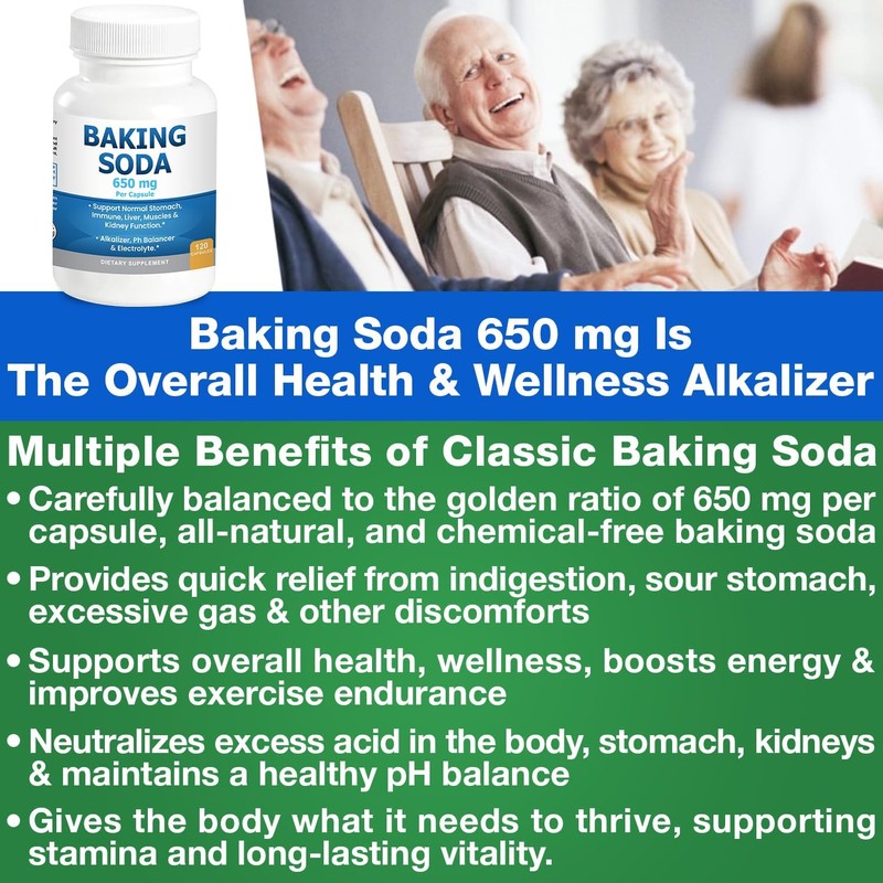Natural Baking Soda Capsules - 650mg Baking Soda Tablets for