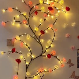 Rose LED Tree Branch Lights for Wall, Rose Flower Willow Vine Twig Decor Garland with 72 LED Lights and Remote,8 Lighting Modes,Christmas Decorations Indoor for Home Wall Door Window (63inch)