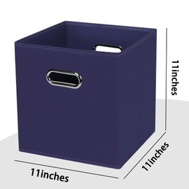 HEAYEEG Black Foldable Storage Cubes Bins , Fabric Storage Box Cubes Organizer Baskets with Dual Handles for Home Organizer (Navy Blue)