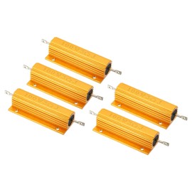 PATIKIL 100W 3 Ohm Aluminum Shell Resistor, 5 Pack Aluminum Housing Resistor Housed Case Wirewound Resistors Screw Tap Power Resistor, Golden