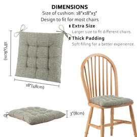 ELFJOY Chair Cushions for Dining Chairs Set of 4 Kitchen Seat Cushions Indoor Textured Seat Pad with Ties for Dining Office Living Room (18" x 18", Light Grey)