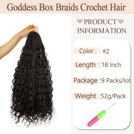 Vustbeauty 9 Packs Boho Box Braids Crochet Hair 18 Inch Goddess Box Braids Crochet Hair With Curly Ends Synthetic Bohemian Braids Hair Extension For Women (18inch, #2)