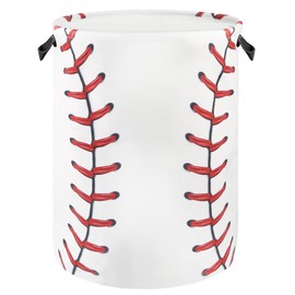 SEASINK Baseball Laundry Basket for Boys Room Decor, Ball Gift Kids Nursery Hamper for Bathroom Bedroom, Teens Baby Clothes Storage Bag Foldable Toy Bin,17.71"x13.77"