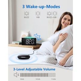 Vibrating Alarm Clock with Bed Shaker for Heavy Sleepers, Beside Clock with Night Light for Bedrooms, 2 USB Chargers,Large LED Display with Dimmer,Snooze 12/24H DST, Battery Backup