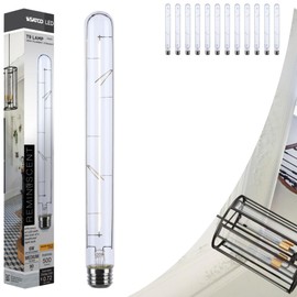 Satco S11523 LED Bulb, 6W (40W Eq), T9 Vintage Style, Flex Gray Straight Filament, 2700K Warm White, E26 Medium Base, Dimmable, Clear Glass, 500 Lumens, 120V, Enclosed Rated (12 Pack)