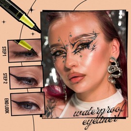 [Popular Products by INS] Eyeliner, Liquid Waterproof, Ultra Fine, Smudge Free, No Falling, High Color, 4 Colors Available, Black, Brown, Silver, White, Easy Off, Cosmetics (04# Silver)