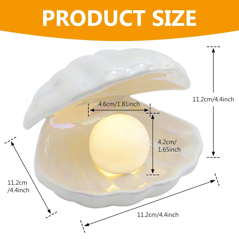 BORDEAG Shell Pearl Night Light Ceramic Shell Lamp Shell Pearl