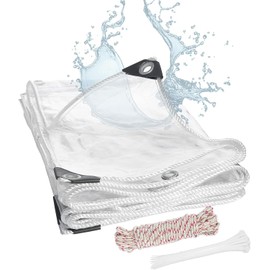 FoundGo 10' x 20'(3x6m) Clear Tarps PVC Vinyl Transparency Tarpaulin Glass with Silver Metal Grommets，Protects Against Water, UV-Ray, Tear