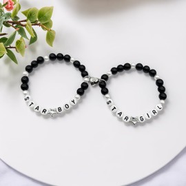 XFSRG Pack of 2 Magnetic Couples Bracelets Mutual Attraction Bracelets Letter Bracelet Bead Bracelet Love Bracelet for Women Men Couples, Zinc