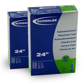 SCHWALBE AV9a 24 Zoll (20-28/540-541) 2 Stück Fahrradschlauch, Rollstuhlschlauch mit Auto Ventil + 3 Stück Schwalbe Reifenheber