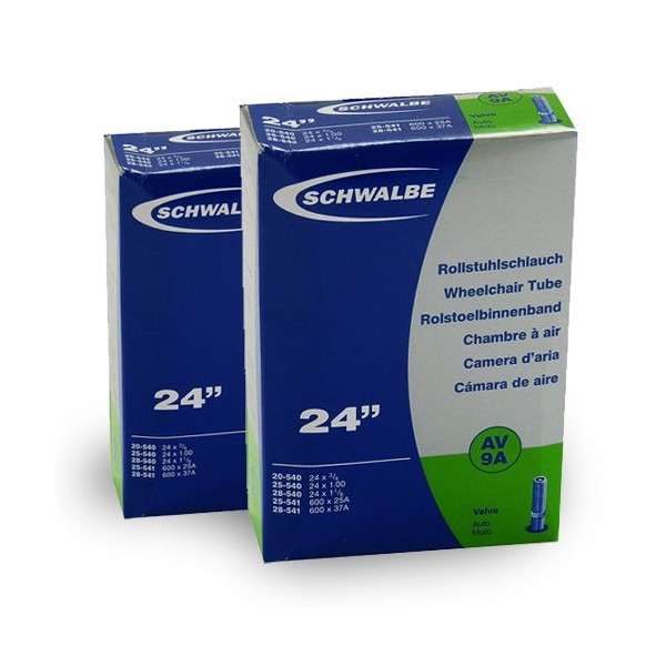 SCHWALBE AV9a 24 Zoll (20-28/540-541) 2 Stück Fahrradschlauch, Rollstuhlschlauch mit