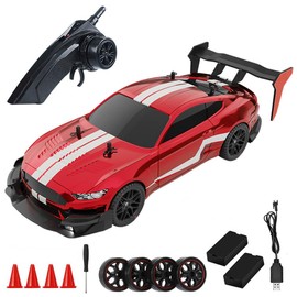 Dodoore RC Drift Car, 1:14 Remote Control Car, 4WD 40KM/H High Speed RC Racing Car, 2.4GHz Electric Sport Car with LED Lights, 2 Batteries, Drifting Tires and Racing Tires for Kids Adults (Red)