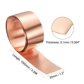 HARFINGTON 2pcs Copper Sheet Roll 0.1mm Thick Copper Flashing 99.95% Pure Copper Strip Waterproof Metal Foil Plate for Building Electronics DIY (1.2" Width x 3.28ft)