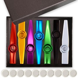 Kazoos Aluminum Alloy with 10 Pcs Membrane Flutes Diaphragm Guitar Partner Mouth Kazoos Musical Instruments Good Gift for Kids, 17 Pcs in Elegant Gift Box (Assorted Colors)