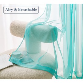 PI Teal Sheer Curtains with Grommet,Airy Voile Textured,Elegant Window Drapery for Kids Room/Study 2 Panels (W52 X L72, Lake Blue)