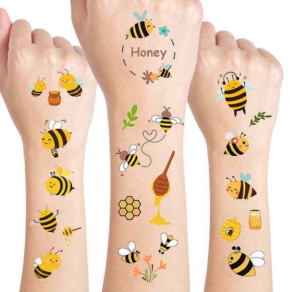 24 Sheets Bumble Bee Temporary Tattoos, Birthday Decorations Bee Party Favors
