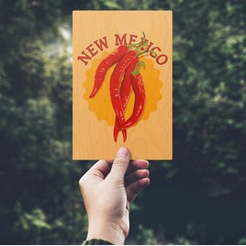 New Mexico, Red Chiles, Letterpress, (4x6 Birch Wood Postcards, 2-Pack Stationary, Rustic Home Wall Decor)