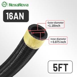 16AN Hose Fuel line CPE Rubber Oil Cooling Line Black 5Ft Nylon Braided (Not for E85, E10, Methanol Fuel)