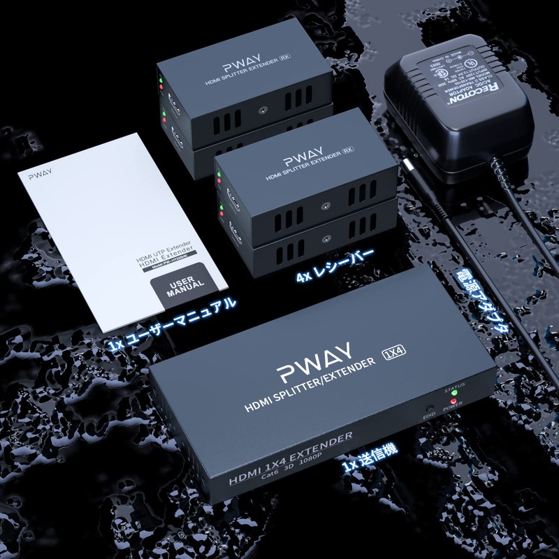 PW-HT226P4 1X4 1080P HDMI Extender Splitter Transmission 165ft(50m) By Cat5e
