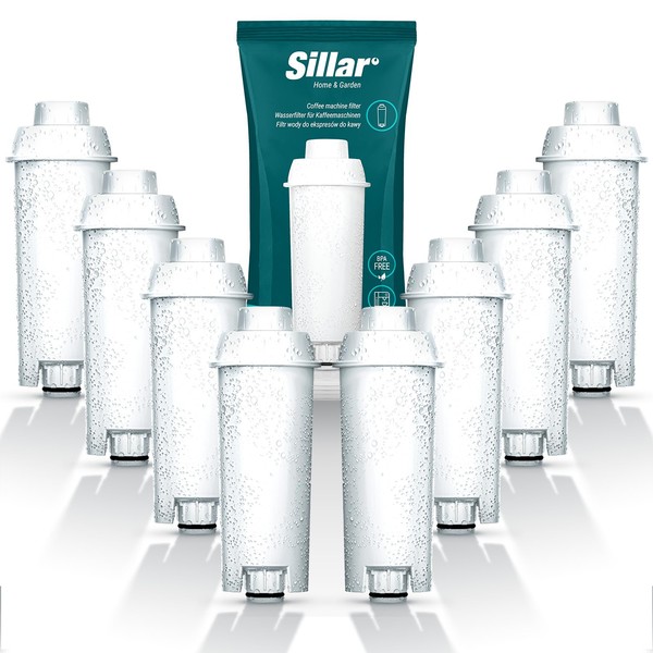 Sillar Set of 8 Water Filters for Delonghi Coffee Machines DLSC002, SER3017 & 5513292811 - Compatible with Coffee Machines ECAM, ESAM, ETAM | Water Filter Activated Carbon Cartridge