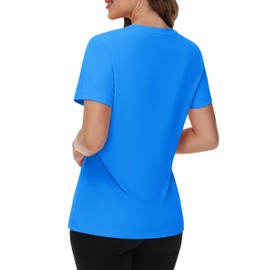 Cavva Womens Short Sleeve Tops UPF 50+ Sun Shirts V Neck UV Workout Moisture Wicking Quick Dry Soft T-Shirts Azure, M