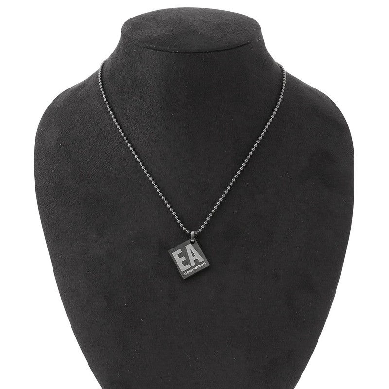 Emporio Armani EA Logo Square Pendant Necklace, Metal, No Gemstone