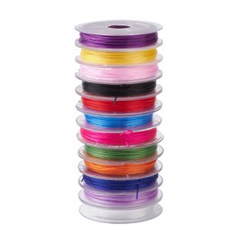 UR URLIFEHALL 12 Rolls 12 Colours Flat Spandex Elastic Stretch Beading Thread 1mm Crystal Elastic String for Jewellery Making Crafts 10m/Roll