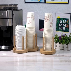 Tiamu Bamboo Cup Dispenser, Cup Holder for Disposable Paper Cups, Cups Paper Cup Holder, Coffee Cashier, Water Cup, Cup Organiser for Home, Kitchen, Office, Bar