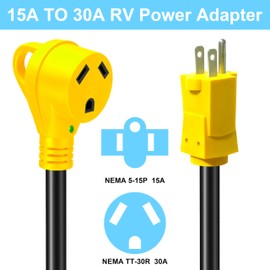 FROSTYRIDER 30 Amp to 110 Volt RV Adapter Cord 18 Inch,15A to 30A Electrical Power Adapter,NEMA 5-15P to NEMA TT-30R RV Dogbone Adapter Cord 12/3 Gauge with Grip Handle,ETL Listed