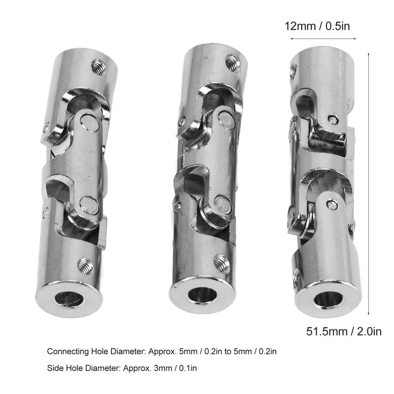 3Pcs 5mm to 5mm Inner Dia Rotatable Universal Steering Shaft