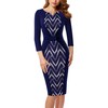 VFSHOW Womens Navy Blue Geometric Chevron Print Notch V Neck