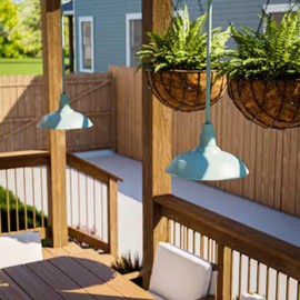 10'' Outdoor Pendant Light Fixture, Adjustable Mini Hanging Ceiling Light in Teal Aluminum, Downward Lighting, LED-Compatible, Weather-Resistant