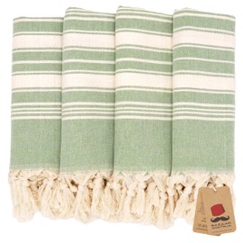 Bazaar Anatolia Hand Towels - Set of 4 | 39" x 19" - Decorative Turkish Hand Towel for Bathroom, 100% Cotton, Kitchen, Face, Hair, Tea, Dishcloth, Guest Towels Olive Sage - Stripe Green