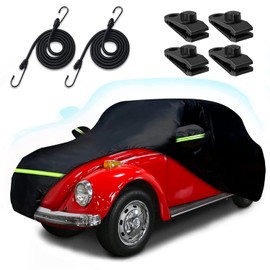 Car Covers for 1960-1980 Beetle Bug Sedan 2-Door, Waterproof All Weather Beetle Full Car Cover 210T Custom-fit Outdoor Windproof Cover with Door Zipper Up to 167”L(Black)