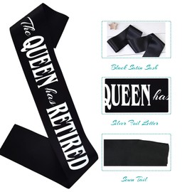 HUBEISIYU The Queen Has Retired Sash, Officially Reitred Sash for Women Gift idea for Retirement Party Decorations Supplies, Black + Silver(The Queen has Retired)