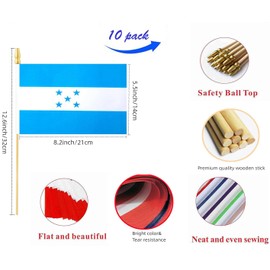 10 Pack Honduran Flags - HN Handheld Flag- 5x8 in,Honduras Mini Flag. Suitable For Party Decorations, Store Displays, Bar Decorations And National Day Parades.