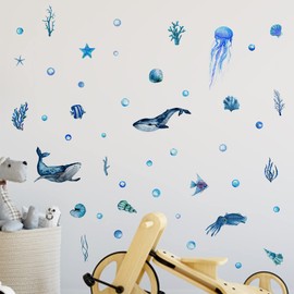 DIY Creativity Starry Sky Astronaut Night Light Wall Stickers Cartoon Rabbit Stickers Star Spaceship Night Light Stickers Room Decoration Wall Stickers (Sea World)