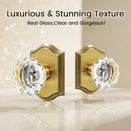 KNOBWELL Octagonal Crystal Door Knobs Interior, Glass Door Lock in Antique Brass, Passage Door Locksets for Hallways and Closet, Zinc Alloy, 1 Pack