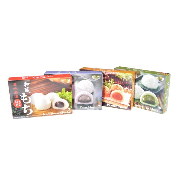 Royal Family Japanese Mochi Variety Pack Including Red Bean, Taro, Green Tea and Peanut, 29.6 oz