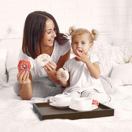 Artmalle Bed Tray Table Folding Legs with Handles Groove Breakfast Food Tray for Sofa, Bed, Eating, Drawing, Platters Serving Lap Desk Snack Tray (Brown Medium)