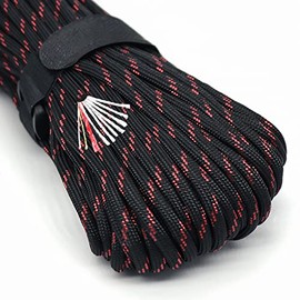 Survival Paracord Rope PSKOOK 100 Feet Fire Starter Parachute Cord 7-Strand Nylon with Red Tinder Cord PE Fishing Line Cotton Thread for Outdoor Lanyards, Bracelets, Handle Wraps (Black Red)