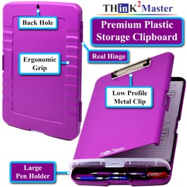 Think2Master Purple Plastic Storage Clipboard with Pencil Holder. | 25% Heavier & 25% Sturdier| Heavy Duty. Must Have for Nurses, Teachers & Classrooms.
