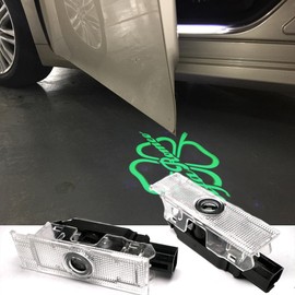 Non Fading Door Light Logo Projection Quadrifoglio LED Shadow Welcome Puddle Lights Four Leaf Clover Qv Ghost Lamp Compatible with Alfa Romeo Stelvio Tonale Mito Giulietta Giulia Accessories(Clover)