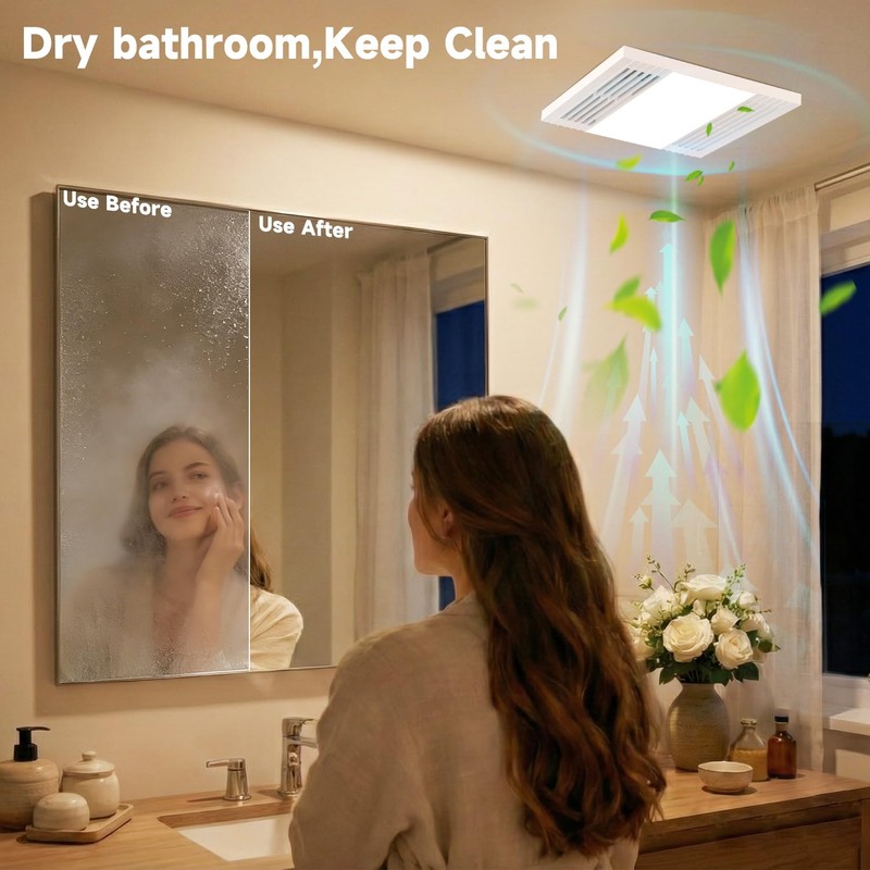 Bathroom Exhaust Fan with 6000K Light & Humidity Sensor (120-90CFM)