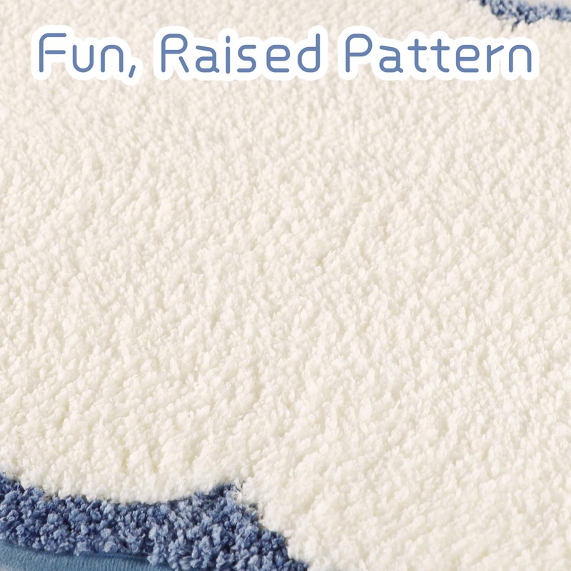 Light Blue Scalloped Long Bathroom Rug Runner Bath Mat